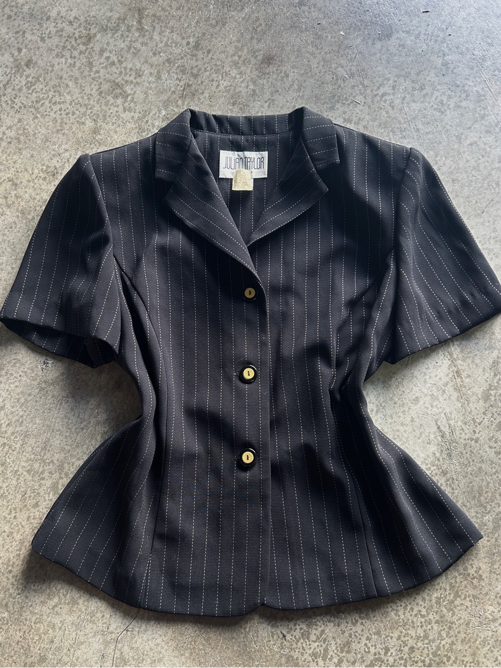 Julian Taylor Black Pinstripe Short-Sleeve Tailored Blouse